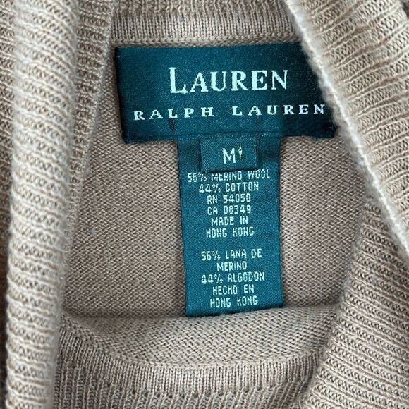 LAUREN RALPH LAUREN Women’s Turtleneck Sweater M Tan Merino Wool Cotton Blend - Picture 7 of 12